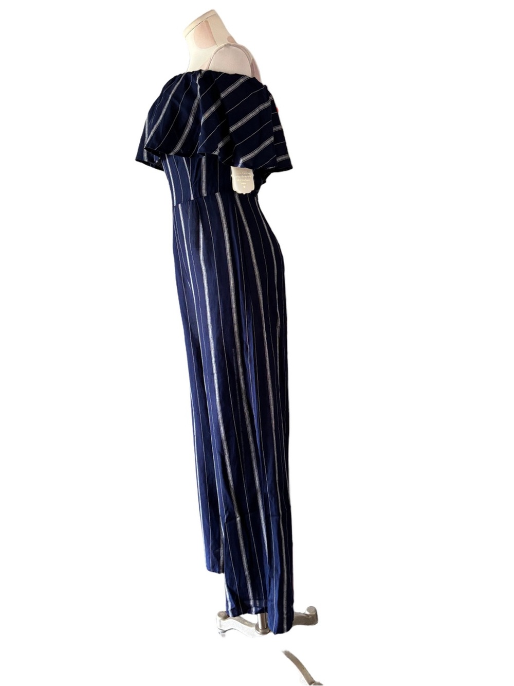 NWT Altar’d State Cara Off Shoulder Wide Leg Jumpsuit Navy Stripe Medium - Picture 6 of 10